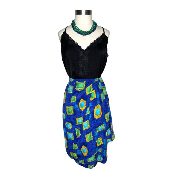 Vintage Jacqueline Ferrar Cheetah Print & Picture Frame Silk Faux Wrap Skirt 12 - Picture 2 of 13